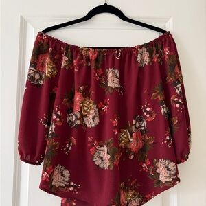 Windsor Burgundy Floral Off-Shoulder Blouse
